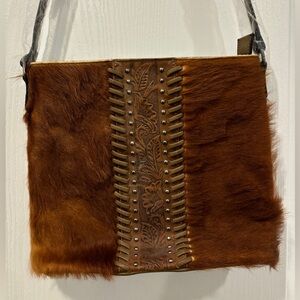 Cowhide Leather & studded shoulder bag purse